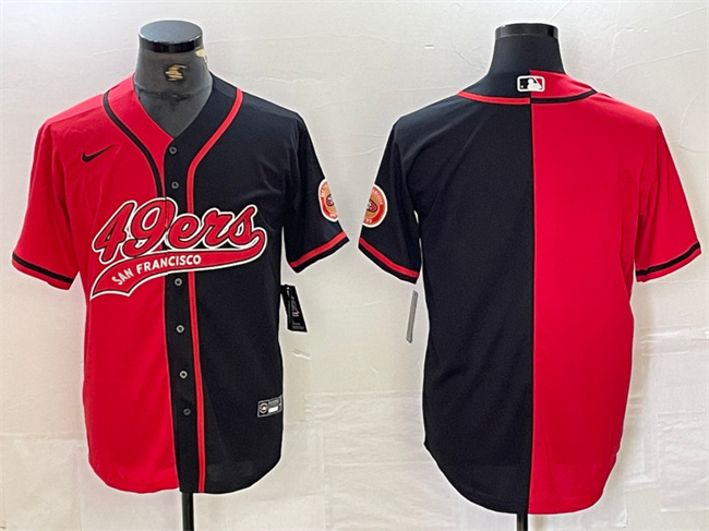 Men's San Francisco 49ers Blank Red/Black Split With Patch Cool Base Stitched Baseball Jersey